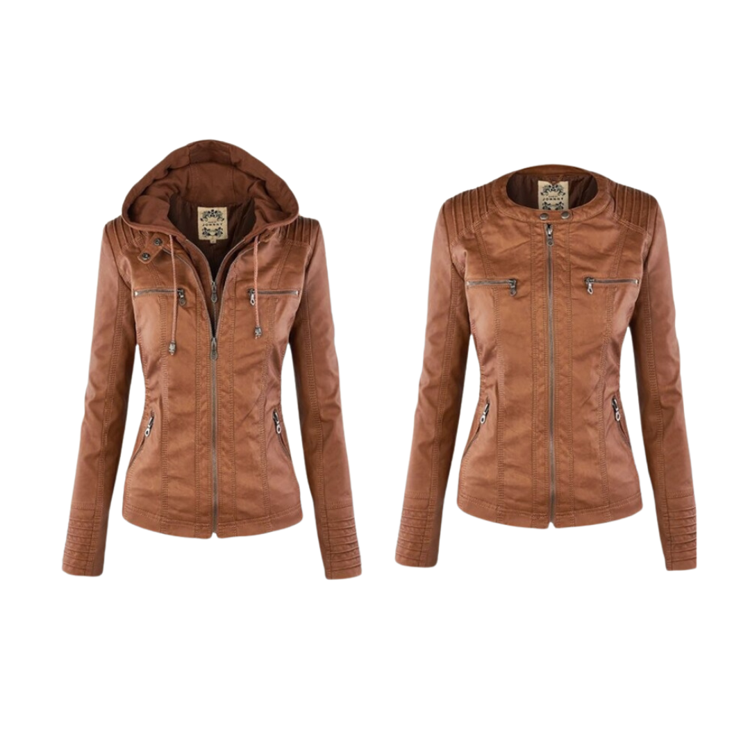 Franziska™|Lederjacke mit Kapuze
