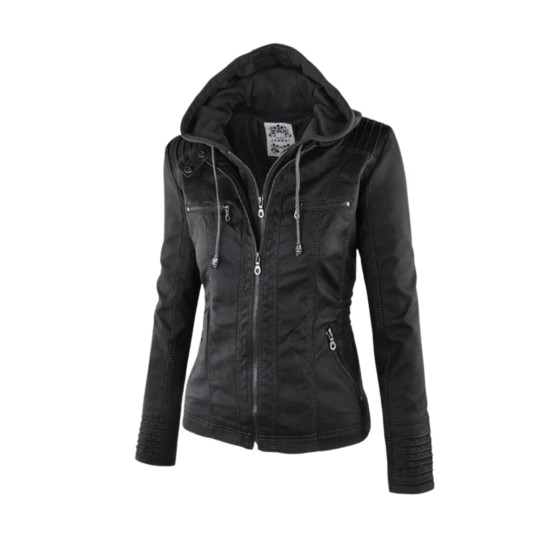 Franziska™|Lederjacke mit Kapuze
