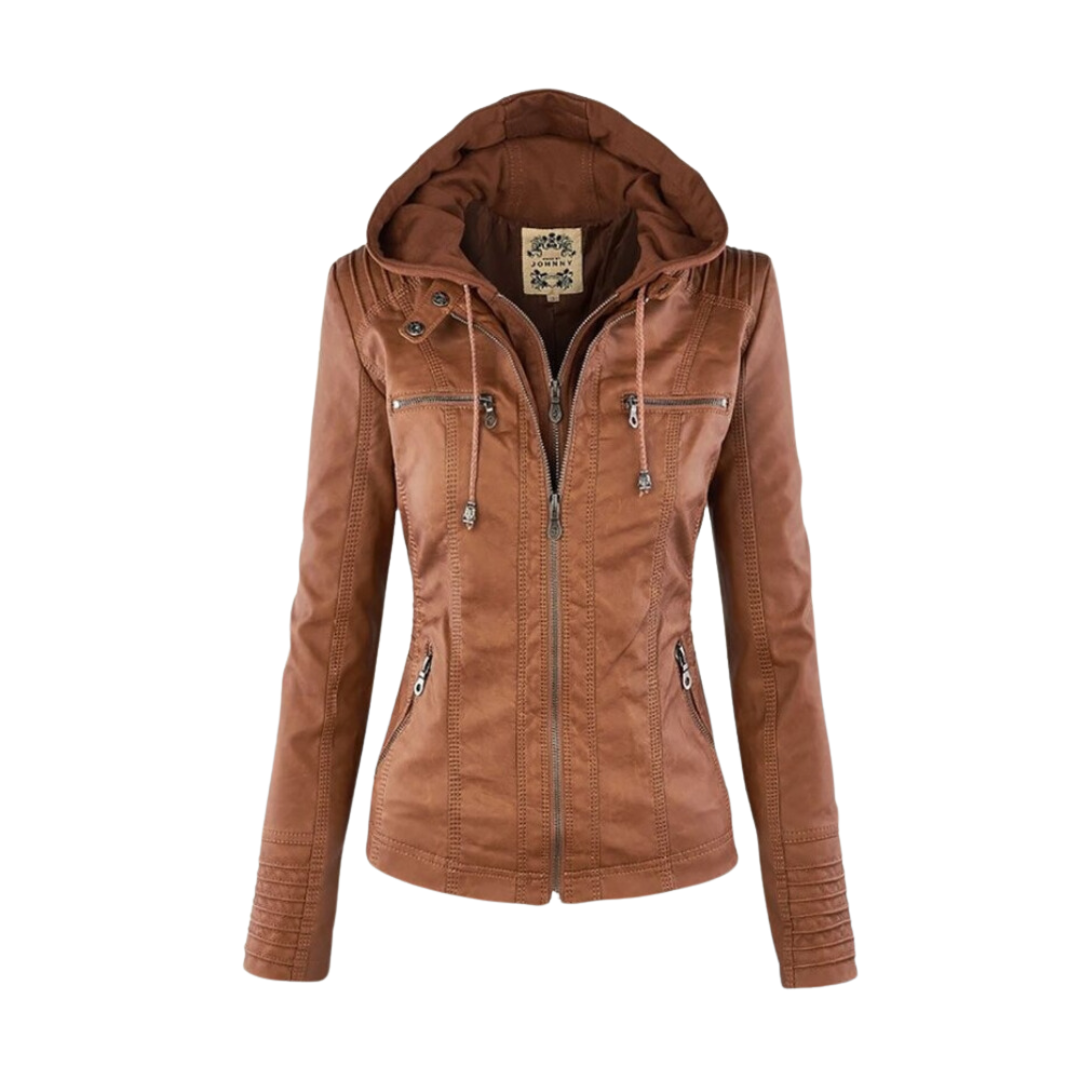 Franziska™|Lederjacke mit Kapuze