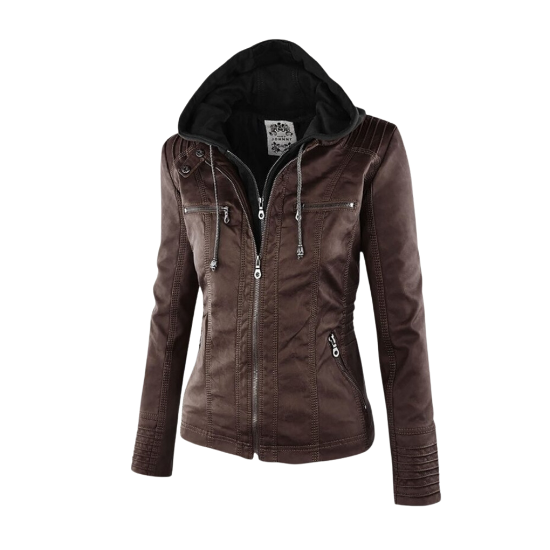 Franziska™|Lederjacke mit Kapuze