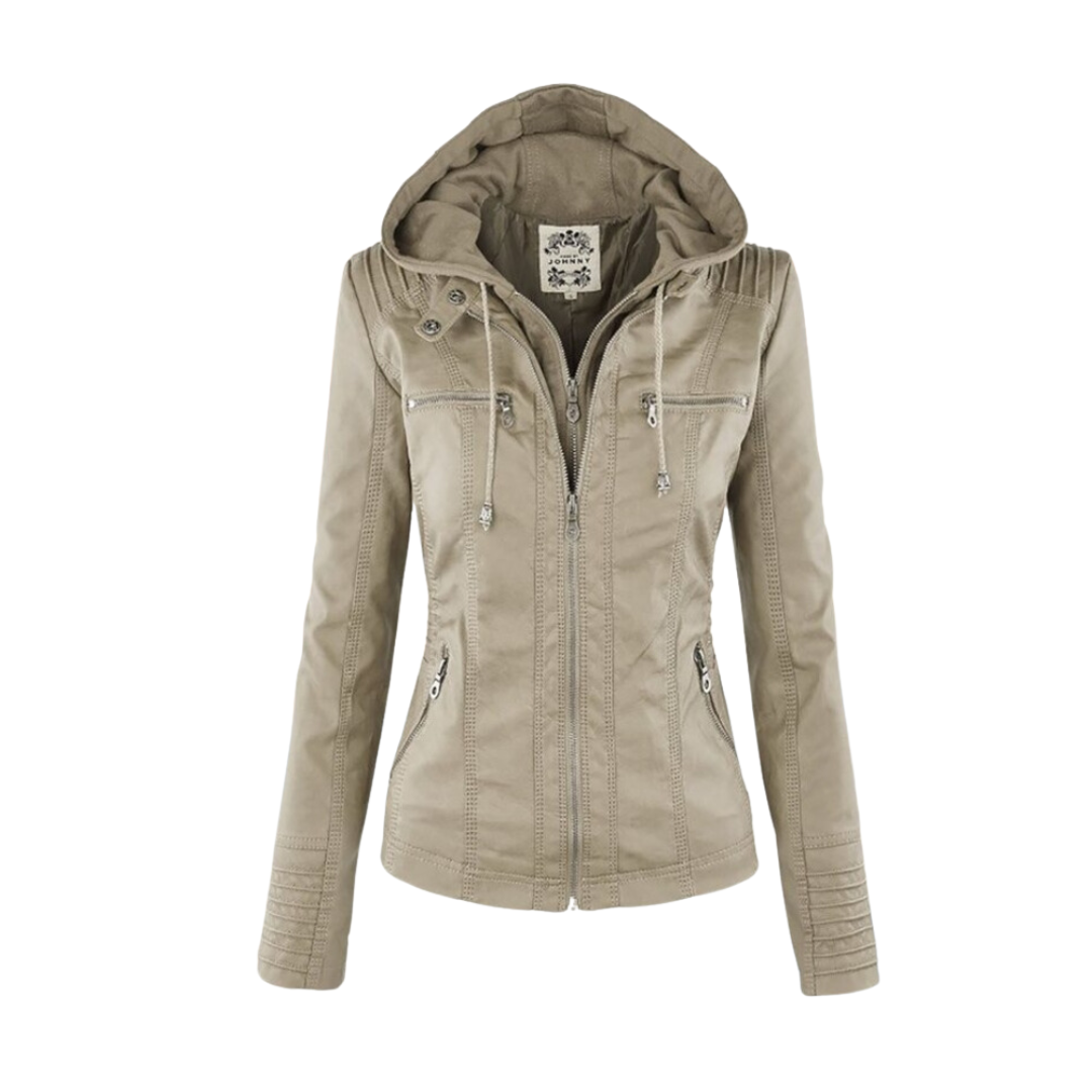 Franziska™|Lederjacke mit Kapuze