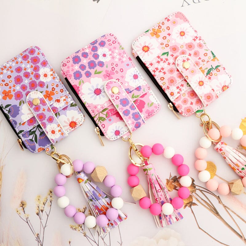 Lina™|Blumenleder-Geldbörse mit Schlüsselanhänger und Armband