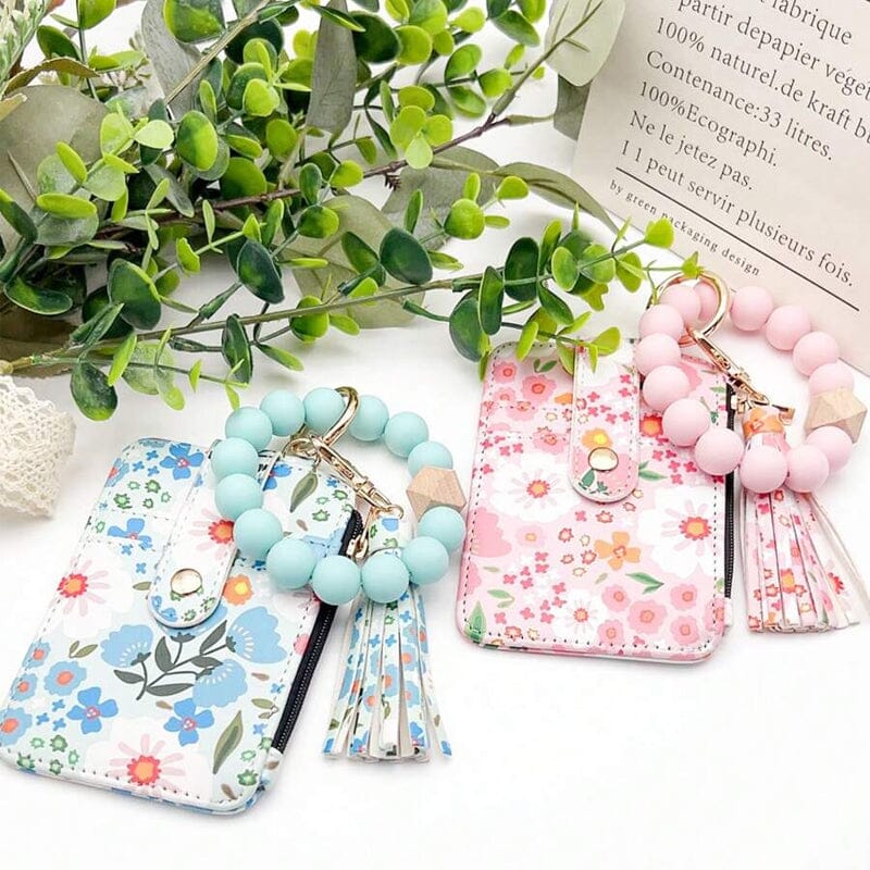 Lina™|Blumenleder-Geldbörse mit Schlüsselanhänger und Armband