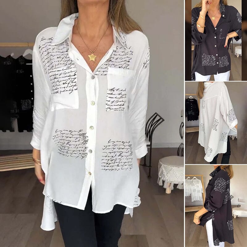 Leni™ | Hemd mit Schriftzug-Print und modischem Reverskragen