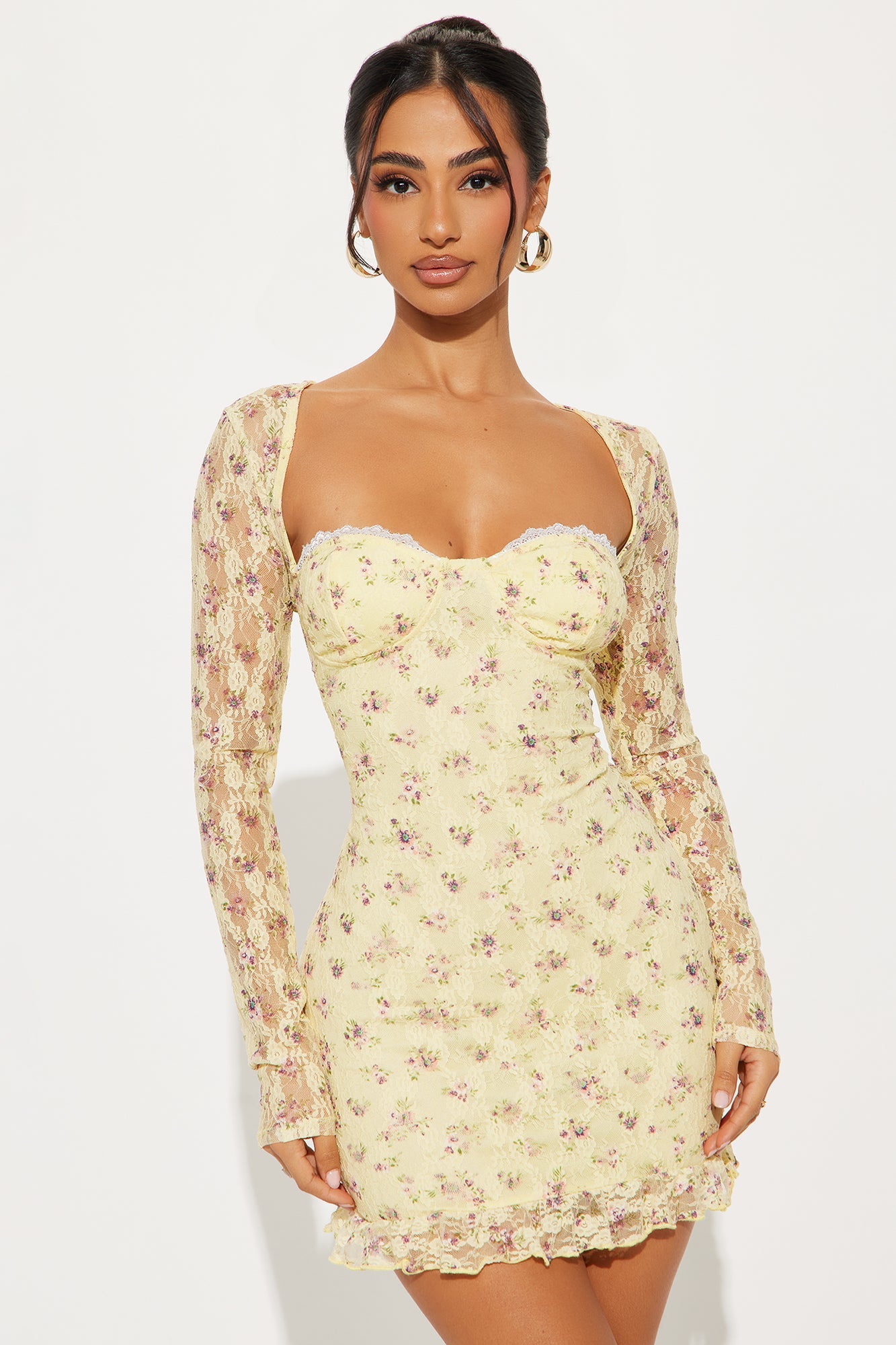 Jolina™ | Spitzen-Kleid mit Blumenmuster – Buttergelb