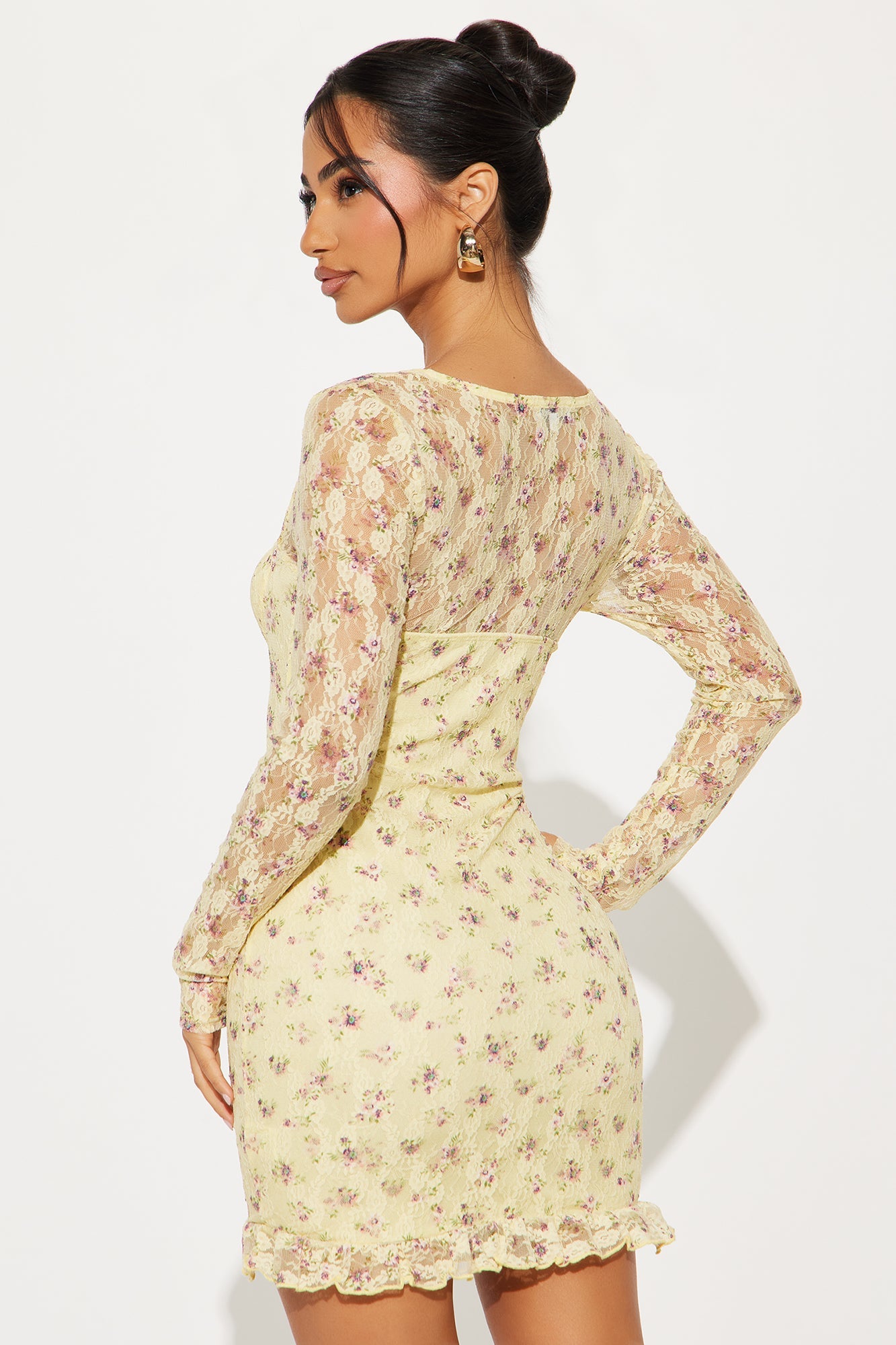 Jolina™ | Spitzen-Kleid mit Blumenmuster – Buttergelb