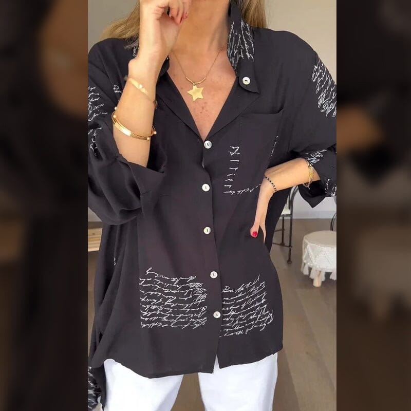 Leni™ | Hemd mit Schriftzug-Print und modischem Reverskragen