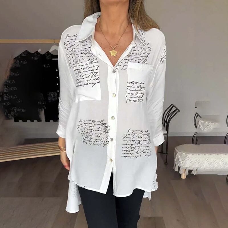 Leni™ | Hemd mit Schriftzug-Print und modischem Reverskragen