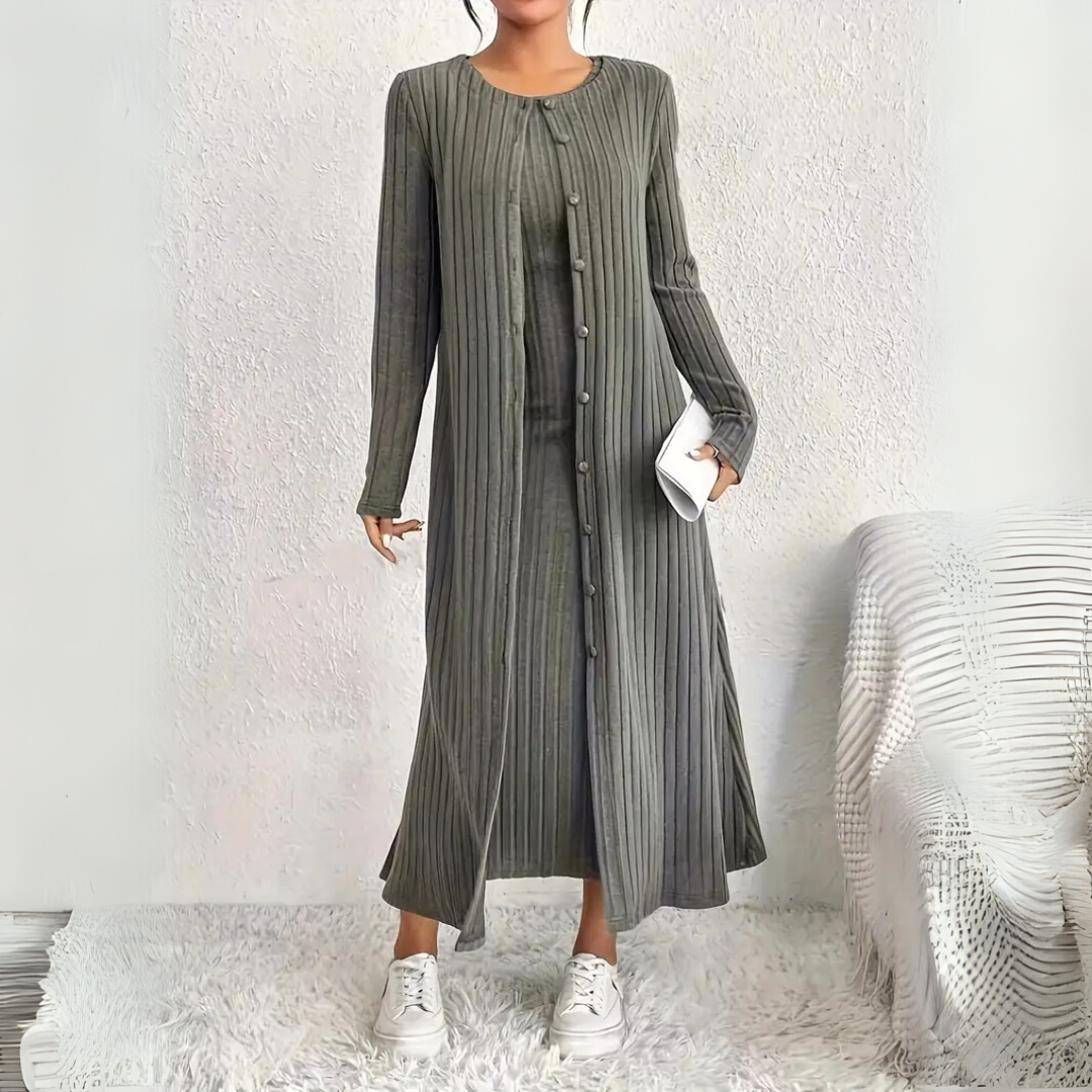 Hannah™｜bequemes Maxi Kleid und Jacke Set